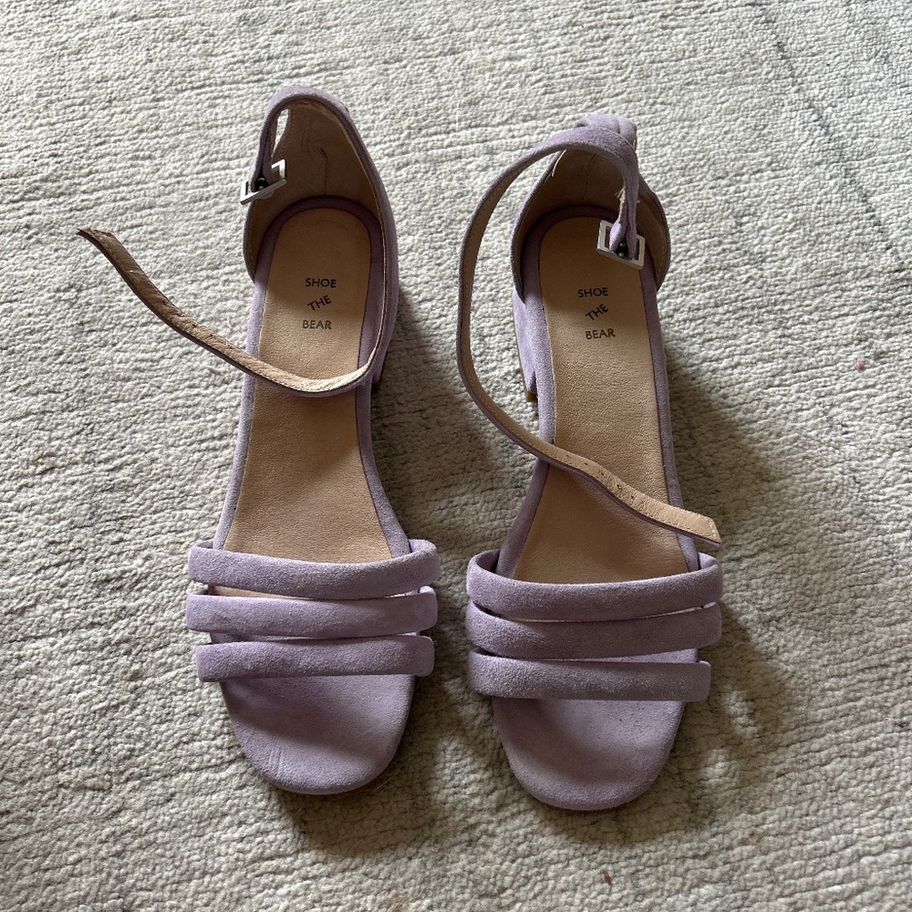 Purple suede kitten heel sandals